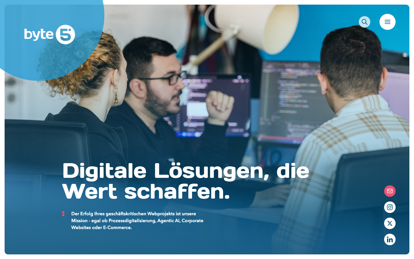 Screenshot der Website von byte5