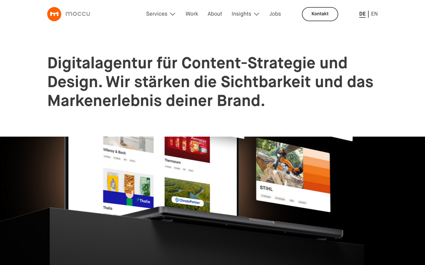 Screenshot der Website von Moccu